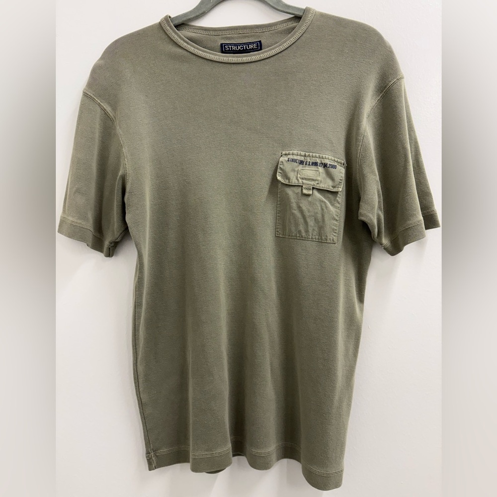 Vintage STRUCTURE Heavy Cotton Men’s Shirt Size Small Military Velcro Pocket